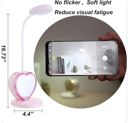 Pink Desk Lamp for Girls Bedroom Cute Desk Lamp 6 in 1 Eye-Caring Study Table Lamp for Kids Girls Women College Dorm Bedroom Reading,Stepless Dimming - LeafyLoom