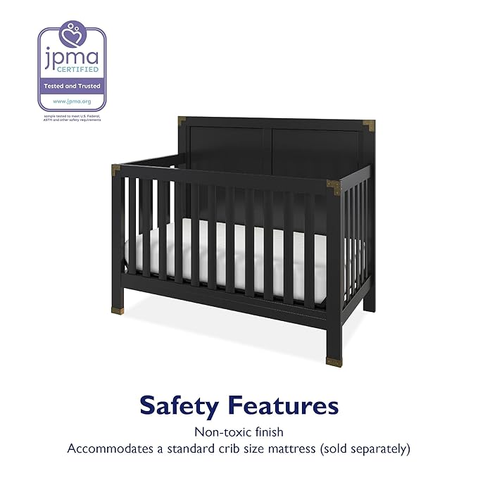 Baby Relax Miles 5-in-1 Convertible Crib, Solid Pine Wood, Black - LeafyLoom