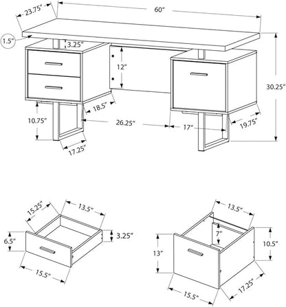 Monarch Specialties Computer Desk with Drawers - Contemporary Style - Home & Office Computer Desk with Metal Legs - 60"L (Taupe Reclaimed Wood Look) - LeafyLoom