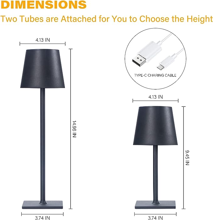 2 Pack Cordless Table Lamps, 3 Colors Stepless Dimming, 5000mAh Rechargeable Battery LED Desk Lamp for Bedroom/Couple Dinner/Desk/Cafe/Dining Room/Terrace - LeafyLoom