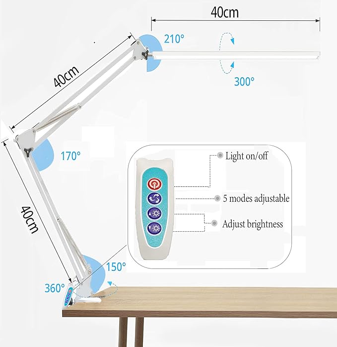 80 LED Desk Lamp(12W, Metal Swing Arm Dimmable Task Lamp, 5 Modes, 10 Brightness Levels,Eye Protection Desk lamp for Reading, Study,Working, Home and Office Lamp 1100 lumens,USB Adapter - LeafyLoom