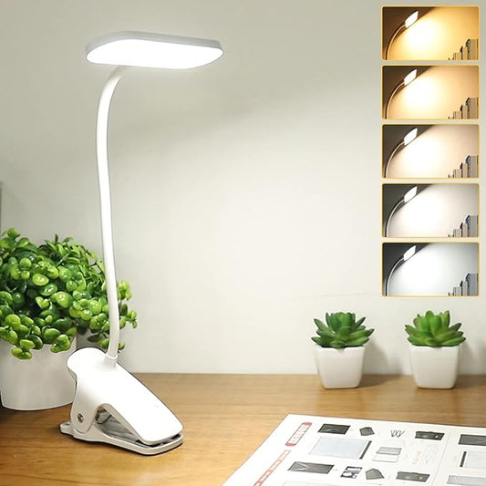 Clip on Light Reading Lights, 36 LED USB Desk Lamp with 5 Color 5 Brightness, Eye Protection Book Clamp Light, Perfect for Video Conference Lighting, Desk, Bed Headboard and Computers (White) - LeafyLoom