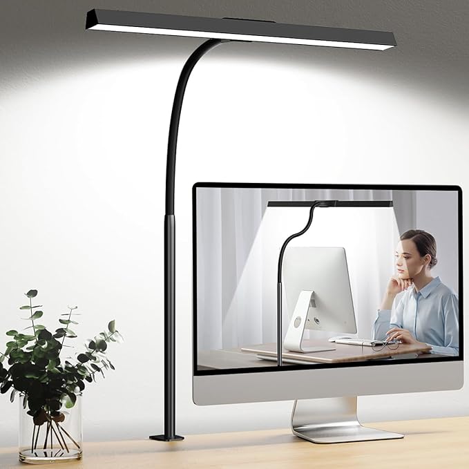 LED Desk Light for Office - Flexible Monitor Light Bar，Adjustable Gooseneck Clamp Desk Lamps, 12W Clip Table Lamp with USB Adapter for Workbench Computer Screen Working Reading Study - LeafyLoom