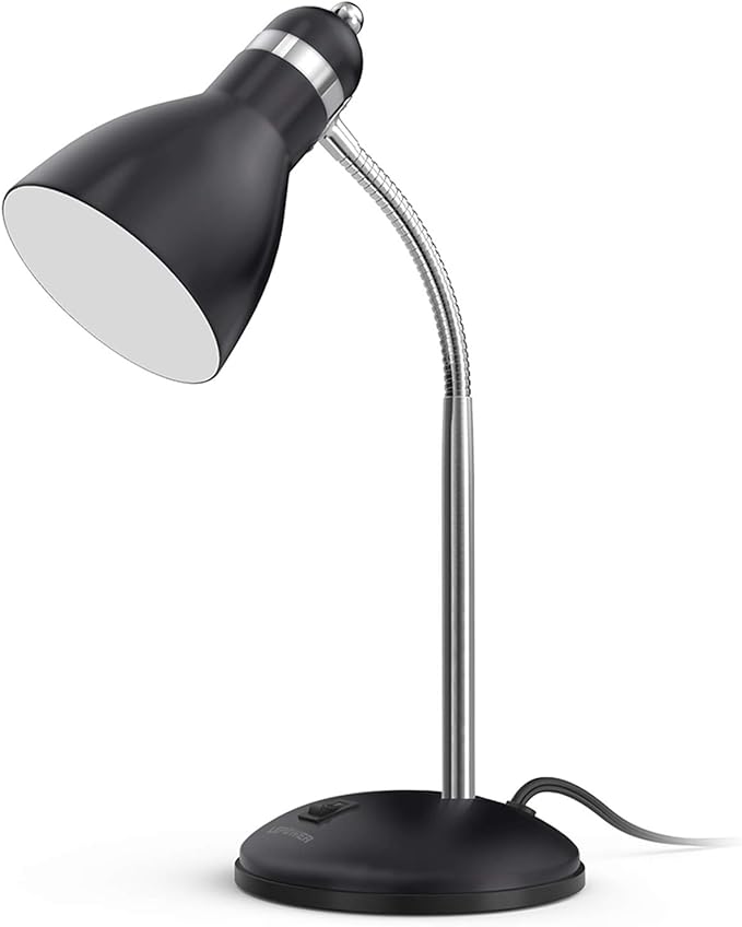 LEPOWER Metal Desk Lamp, Adjustable Goose Neck Table Lamp, Eye-Caring Study Desk Lamps for Bedroom, Study Room and Office (Black) - LeafyLoom