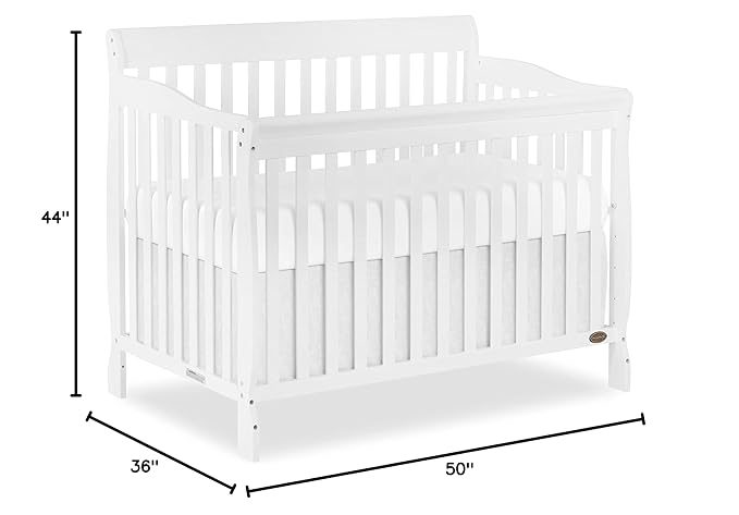 Dream On Me Ashton 4-In-1 Convertible Crib In White, Greenguard Gold, JPMA Certified, Non-Toxic Finishes, Features 4 Mattress Height Settings, Made Of Solid Pinewood - LeafyLoom