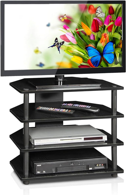 Furinno Turn-N-Tube Easy Assembly 4-Tier Petite Entertainment Center / TV Stand / TV Unit / TV Desk, Blackwood - LeafyLoom