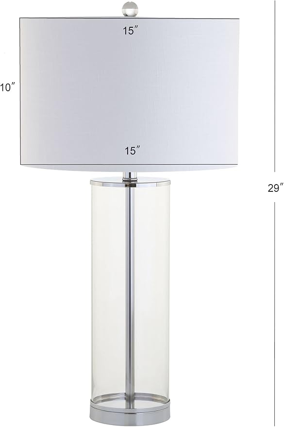 JONATHAN Y JYL2004A Harper 29" Glass LED Table Lamp Modern Contemporary Bedside Desk Nightstand Lamp for Bedroom Living Room Office College Bookcase LED Bulb Included, Clear/Chrome - LeafyLoom