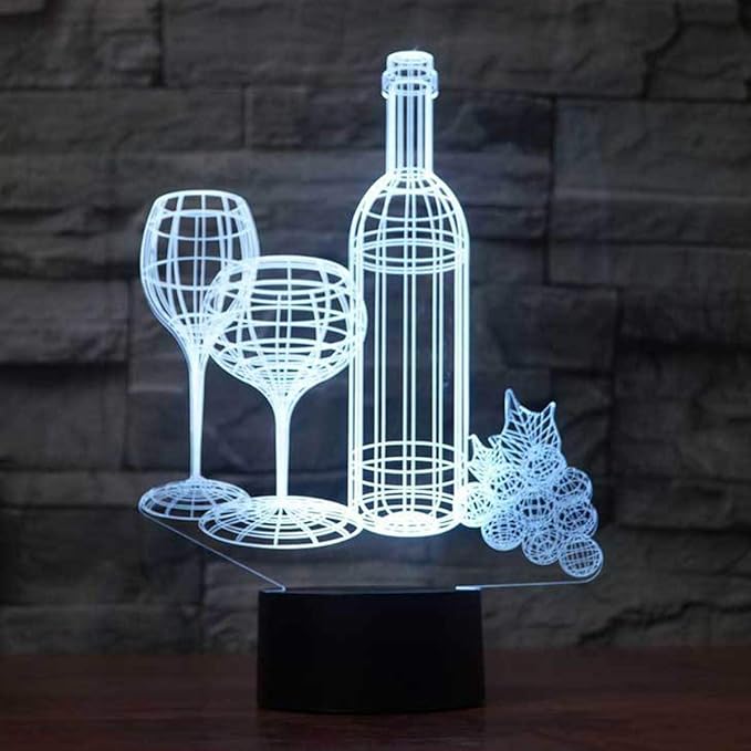 Wine Cup Bottle Night Light Touch Switch Table Desk 3D Optical Illusion Lamp, USB Powered 7 Color Changing Acrylic Flat Lights Birthday Gift Toys Home Bedroom Bedside Bar Decoration - LeafyLoom