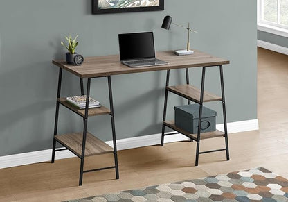 Monarch Specialties 7523 Computer Desk, Home Office, Laptop, Storage Shelves, 48" L, Work, Metal, Laminate, Brown, Black, Contemporary, Modern Desk-48 L Dark Taupe, 47.25" L x 23.75" W x 30" H - LeafyLoom