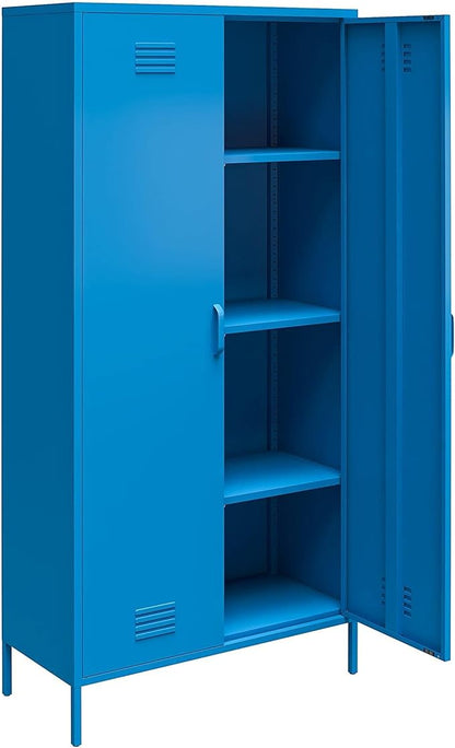 Novogratz Cache Tall 2 Door Metal Locker Cabinet, Blue - LeafyLoom