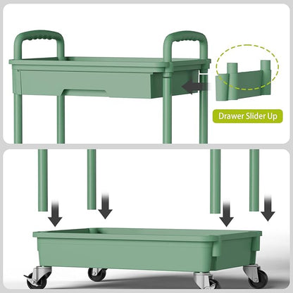 5 Tier Small Rolling Cart Organizer,Bathroom Cart Organizers with Wheels Laundry Room Organization Mobile Shelving Unit Utility Cart Storage Shelves Multi-Functional for Office, Home(Green) - LeafyLoom