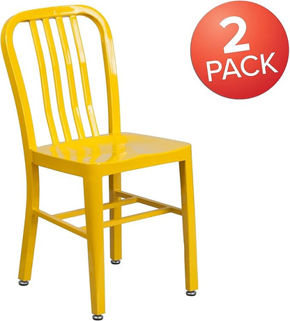 Flash Furniture Gael Commercial Grade 2 Pack Yellow Metal Indoor-Outdoor Chair - LeafyLoom