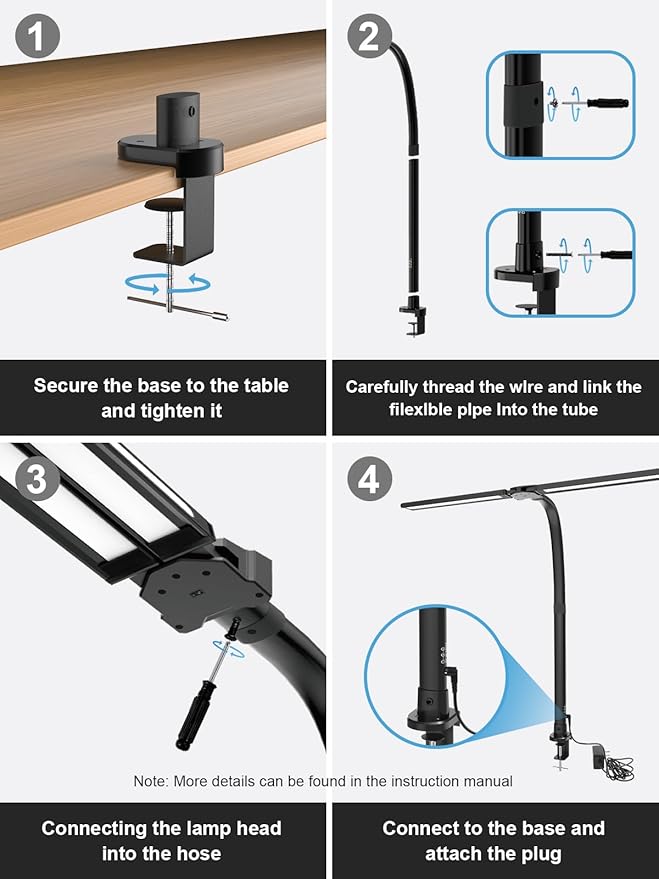 RGB Double Swing Arm Desk Lamp - 24W Ultra Bright Auto Dimming Desk Light, Multi-Angle Adjustment, Touch Control Desktop Lamp- Ideal for Home Office, Gaming, Reading, Work - LeafyLoom