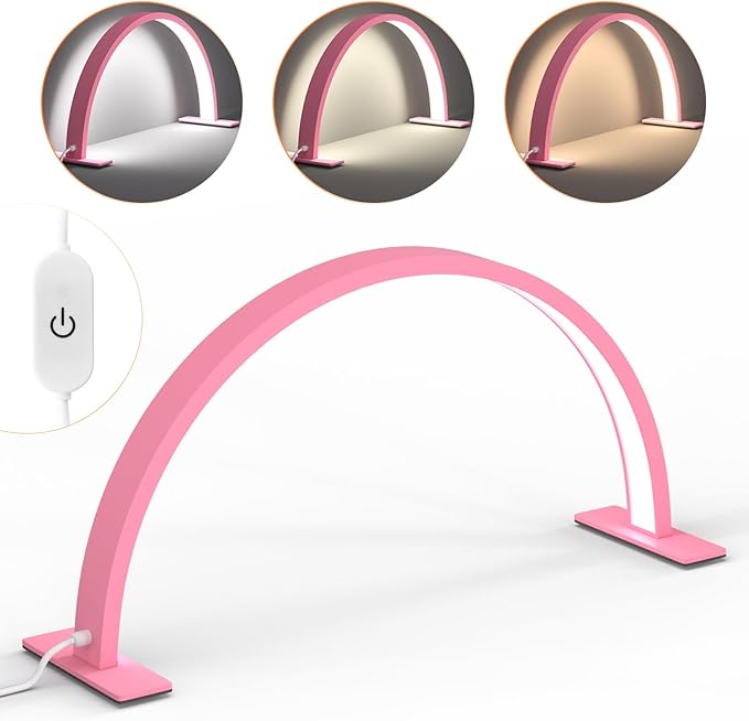 Half Moon Light for Nail Desk, Lash Light Led Nail Tech Lamp Half Moon Light Table Lamp Desk Lamp for Nail Lash Eyelash Extension Tattoo Eyebrows（Pink） - LeafyLoom