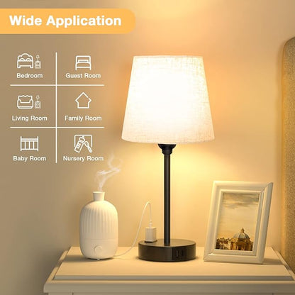 Mini Bedside Lamps for Bedrooms Set of 2 - Nightstand Bedroom Lamps with USB C Port and AC Outlet Charging, Dimmable Touch Small Bed Side Table Lamp, Black Night Stand Light for Kids/Guest Room - LeafyLoom