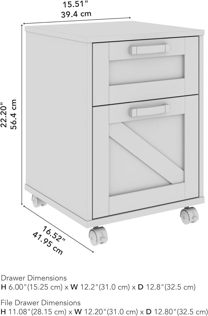 Bush Furniture Knoxville 2 Drawer Mobile File Cabinet, Rolling Document Storage for Home Office, Reclaimed Pine - LeafyLoom