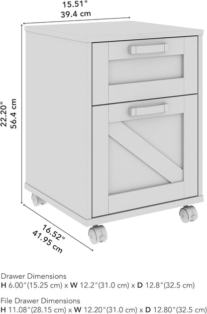 Bush Furniture Knoxville 2 Drawer Mobile File Cabinet, Rolling Document Storage for Home Office, Reclaimed Pine - LeafyLoom