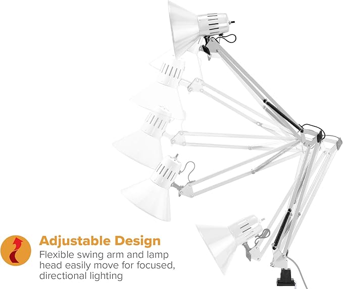 Bostitch Office VLF100-WHT Swing Arm Desk Lamp with Clamp Mount, 36" Reach with Multi-Joint Adjustment, Includes Replaceable LED Bulb (VLF), White - LeafyLoom