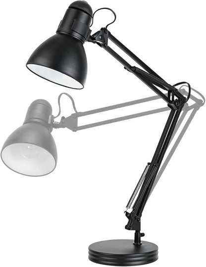 Globe Electric 5698601 28" Heavy Base Top Moving Spring Balanced Swing Arm Desk Lamp, Black, On/Off Rotary Switch on Shade, Office Decor, Reading Light, Home Essentials, Room Lighting - LeafyLoom