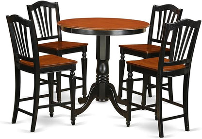 East West Furniture JACH5-BLK-W 5 Piece Counter Height Dining Table Set Includes a Round Kitchen Table with Pedestal and 4 Dining Room Chairs, 36x36 Inch, Black & Cherry - LeafyLoom