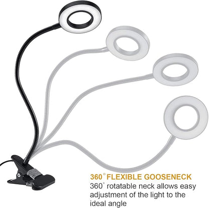 Clip Light Reading Lights 48 LED Clamp-on Desk Lamp with 3 Color Modes and 10 Brightness Dimmable, 360 ° Flexible Gooseneck Book Clamp Light for Video Conference Lighting Headboard - LeafyLoom