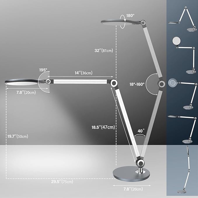 Desk Lamp,Led Architect Desk Lamp,Desk Lamps for Home Office,Table lamp with Wireless Charger & Adjustable Swing Arm,Touch Control, 3 Lighting Mode,5 Brightness,Eye-Caring Office Lamp - LeafyLoom