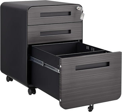 3 Drawer Mobile Desk Office with Lock and Wheels,Versatile Storage Cabinets w/Anti-Tilting Cold Rolled Steel Waterproof Moisture-Proof,for Legal/Letter/A4 Files,Dark Brown - LeafyLoom