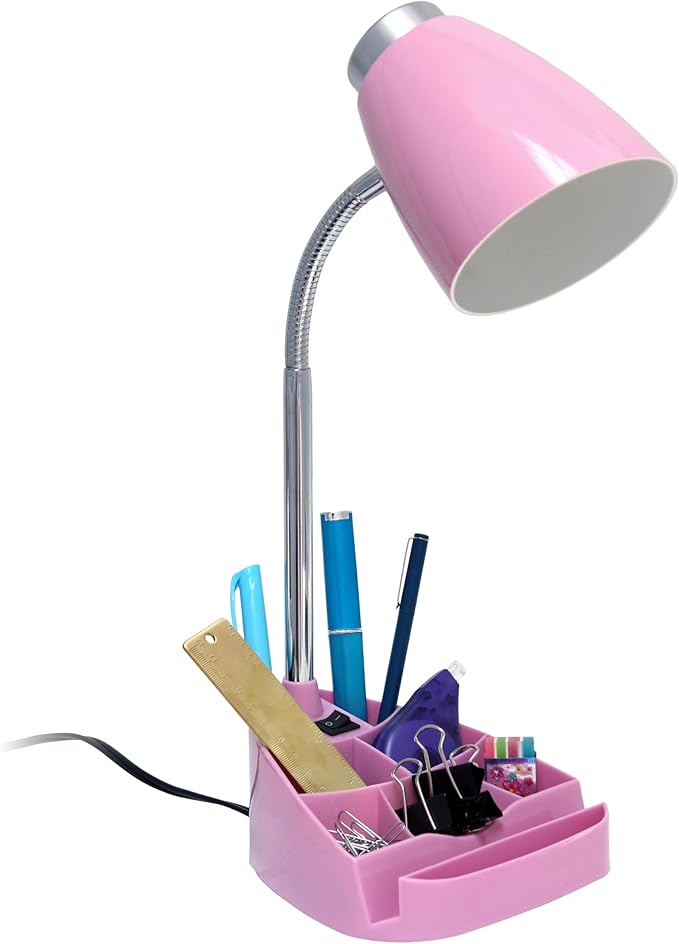 Simple Designs LD1002-PNK Gooseneck Organizer Desk Lamp with iPad Tablet Stand Book Holder, Pink - LeafyLoom