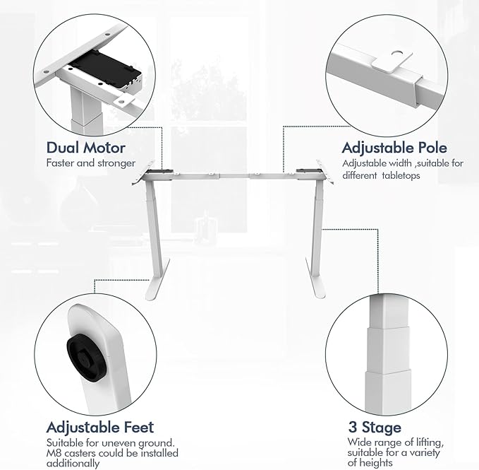 AIMEZ0 Dual Motor Sit Stand Desk Adjustable Electric Standing Desk Frame with LCD Touch Screen Adjustable Height 27.4-45.6 inches for Home & Office Table (Frame Only) White - LeafyLoom