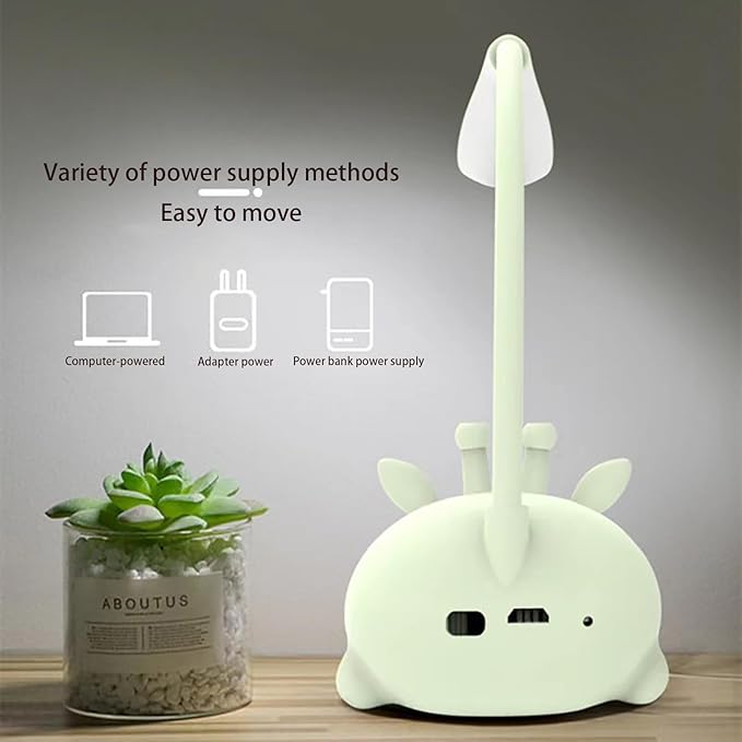 Cute Deer Lamp USB Rechargeable Reading Light,LED Desk Lamp for Kids, Portable LED Table Light, Flexible Gooseneck Eye-Care Cartoons Small Desk Lamp Girls Gifts (White) - LeafyLoom