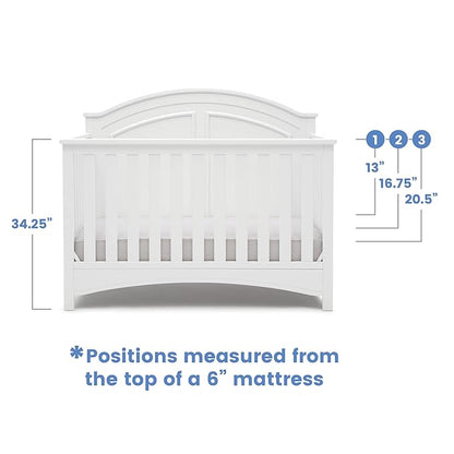 Delta Children Perry 6-in-1 Convertible Crib - Greenguard Gold Certified, Bianca White + Simmons Kids Radiant Sky Dual Sided Baby Crib Mattress and Toddler Mattress (Bundle) - LeafyLoom