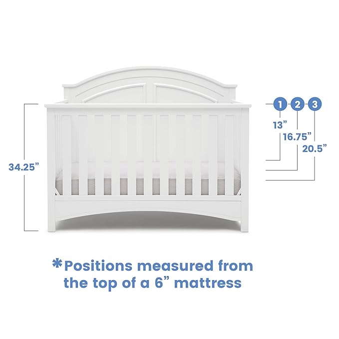 Delta Children Perry 6-in-1 Convertible Crib - Greenguard Gold Certified, Bianca White - LeafyLoom