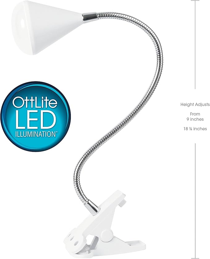 OttLite LED Cone Clip Lamp | Task Lamp, Desk Lamp | Sturdy Clip, Flexible Neck | Great for Home, Office, Work Space, Dorm - LeafyLoom