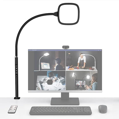 Hapfish LED Desk Lamps for Home Office, Clamp Desk Video Conference Light for Computer Zoom Meetings, Dimmable, Top Bright, Rotatable, Large Lighting Area, Clip on Table Lamp for Monitor, Study, Work - LeafyLoom