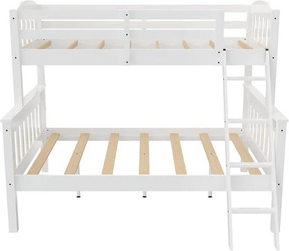 DHP Airlie Convertible Wood Bunk Bed, Stackable and Detachable Bed Frames for Kids and Teens, with Angled Ladder, High Guardrail, Wood Slats, No Boxspring Required, Twin-Over-Full, White - LeafyLoom