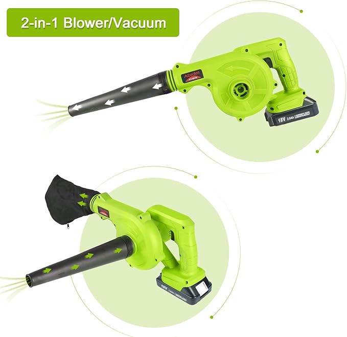 Abeden Cordless Leaf Blower,2-in-1 Electric Handheld Sweeper/Vacuum with 18V 2.0Ah Lithium Battery for Blowing Leaf,Cleaning Dust,Small Trash,Car,Computer Host - LeafyLoom