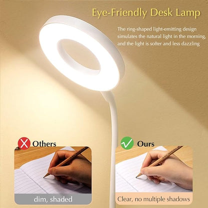 Desk Lamp, Desk Lamps for Home Office, Led Touchable Light, Remote Controlled, Dimmable, 3 Color Modes, Gooseneck, Small White Lamp, Led Table Light, Dorm Lamp, Rechargeable Study Table Lamp - LeafyLoom