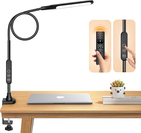 Syrinx LED Desk Lamp with Clamp, Eye-caring Desk Lamps for Home Office with Remote Control, Gooseneck Desk Light with 5 Color Flexible Adjustable Lighting, 10W Table Lamp for Study Drafting Nail - LeafyLoom