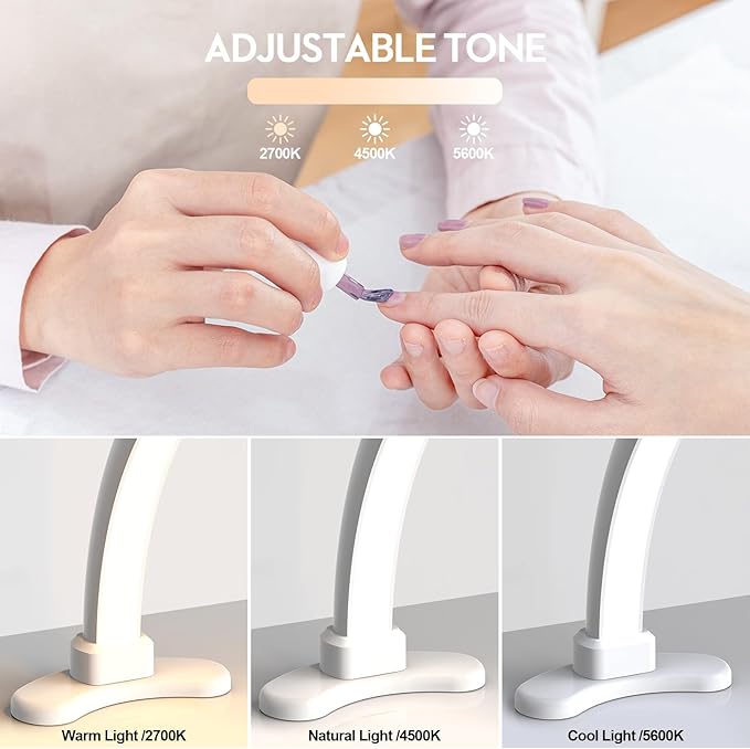 Large Super Bright Half Moon LED Light for Table Nail Desk, Professional Nail Lamp for Desk for Nail Techs with Phone Stand Perfect for Nails Tech Manicure - 45W (White) - LeafyLoom