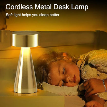 Portable Metal Desk Lamp, Cordless LED Table Lamp,3 Color Touch Control Rechargeable Lamp,3-Levels Brightness Room Decor Desk Lamp,Bedside Lamp,Night Light, Dining Room Lamp (Gold) - LeafyLoom