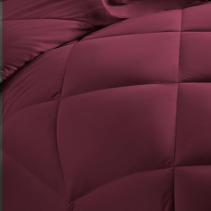 CozyLux Queen Comforter Set with Sheets 7 Pieces Bed in a Bag Burgundy All Season Bedding Sets with Comforter, Pillow Shams, Flat Sheet, Fitted Sheet and Pillowcases, Red, Queen - LeafyLoom