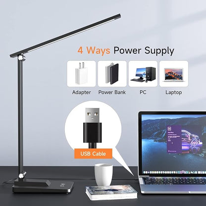 Mubarek Desk Lamp,15 Modes LED Desk Light,500 Lumen LED Lamp,Dimmable LED Table Lamp,Desk Lamps Office Accessories,Adjustable&Foldable Reading Lamp,Desk Light,LED Desk Lamp for Study Lamp,Bedside Lamp - LeafyLoom