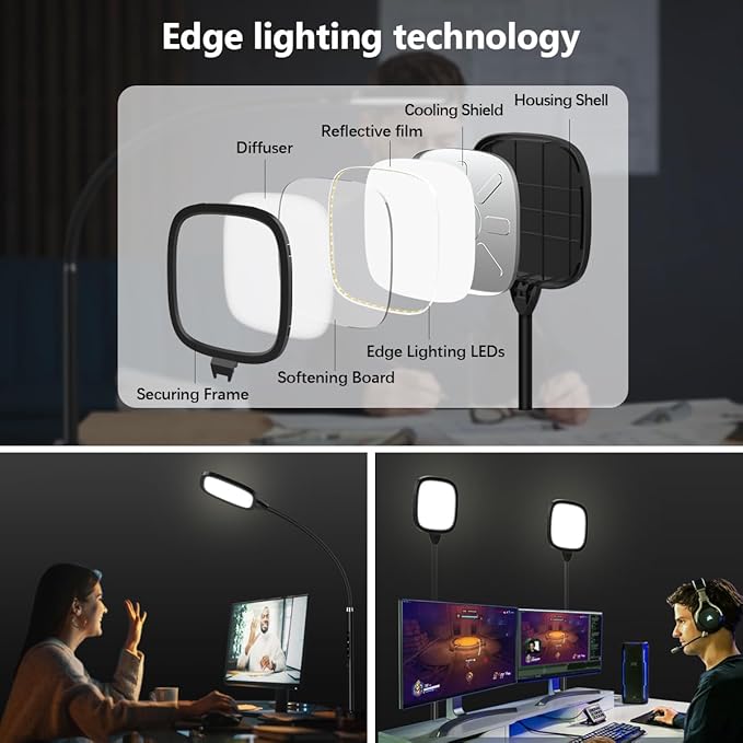 LED Desk Lamps for Home Office, Clamp Desk Light for Video Conference, Dimmable, Rotatable, Top Bright, Large Lighting Area, Remote & Touch, Clip Table Lamp for Computer Monitor, Study, Work - LeafyLoom