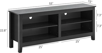 TV Stand for 65 inch TV with Storage,Modern TV Entertainment Center for Bedroom,TV Media Console Table with 4 Open Storage Shelve,55 inch Wood TV Cabinet Black - LeafyLoom