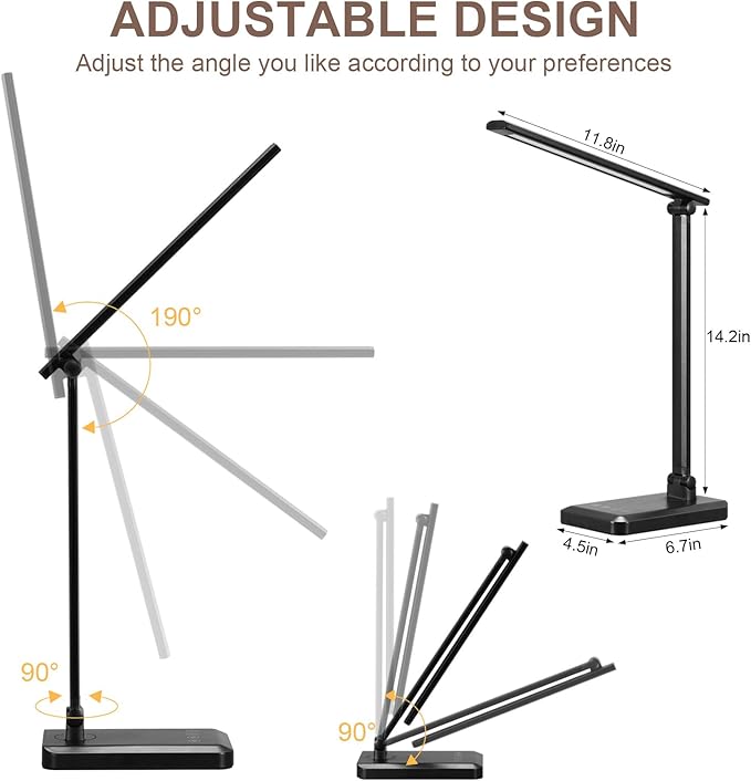 LED Desk Lamp with USB Charging Port Whole White for Home Office Essentials Table Lamp with Eye-Caring 4 Color Temperature Touch Control Stepless Dimming Desk Light for College Dorm - LeafyLoom