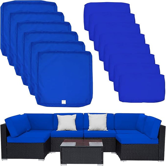 ClawsCover 14Pack Outdoor Patio Seat and Back Cushions Replacement Covers Fit for 7Pieces 6-Seater Wicker Rattan Sectional Couch Chair Furniture Set,Royal Blue-Include Cover Only (Large) - LeafyLoom