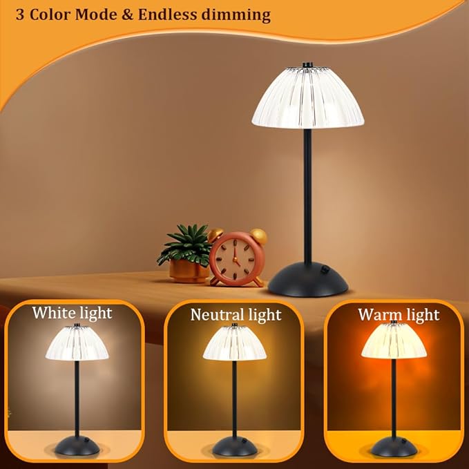 Portable Crystal LED Table Lamp, 3-Levels Brightness Desk Lamp, 3 Color Touch Control Rechargeable Lamp, Night Light, Bedside Lamp,Dining Room Lamp (Black) - LeafyLoom