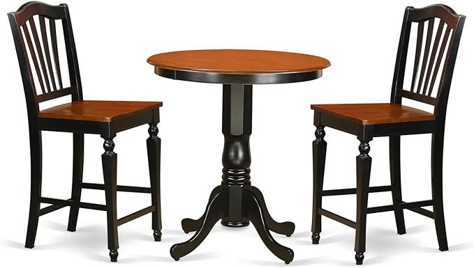 East West Furniture JACH3-BLK-W 3 Piece Kitchen Counter Height Dining Table Set Contains a Round Pub Table with Pedestal and 2 Dining Room Chairs, 36x36 Inch, Black & Cherry - LeafyLoom