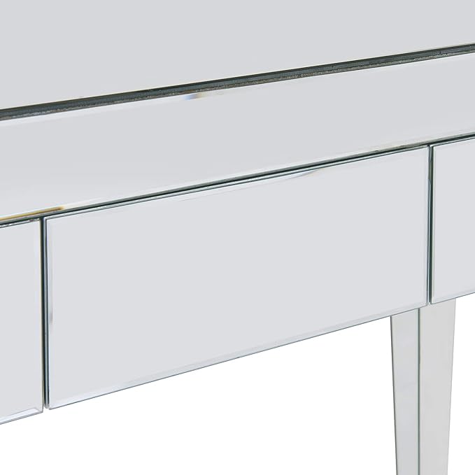 SEI Furniture Glenview Glam Mirrored Writing Desk w/ Drawers, Matte Silver - LeafyLoom