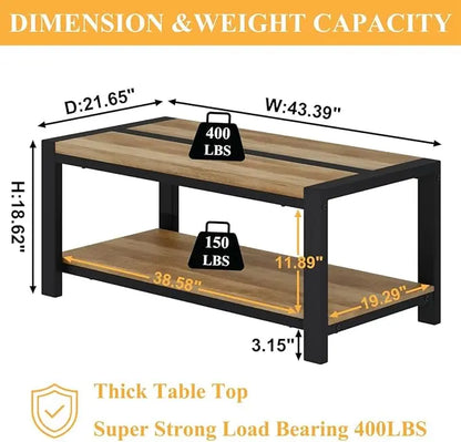 BON AUGURE Industrial Coffee Table, Wood Metal Coffee Tables for Living Room, Farmhouse Rectangle Center Tables, Modern Living Room Table (Vintage Oak, 43 Inch) - LeafyLoom